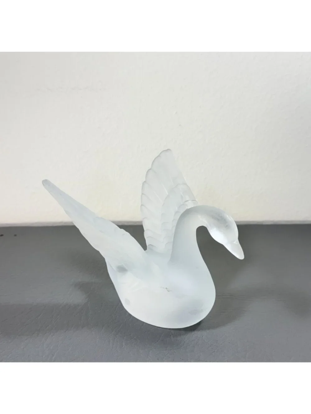 Vintage Frosted Satin Glass Swan Figurine Raised Wings Art Glass Bird Decor